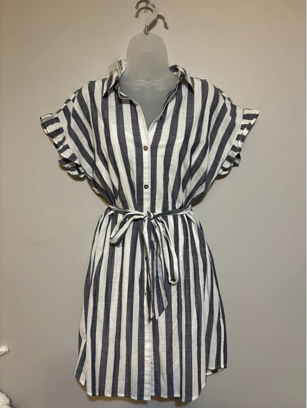 NWT Nautica Women’s Striped Button Front Shirt Dress with Belt Large